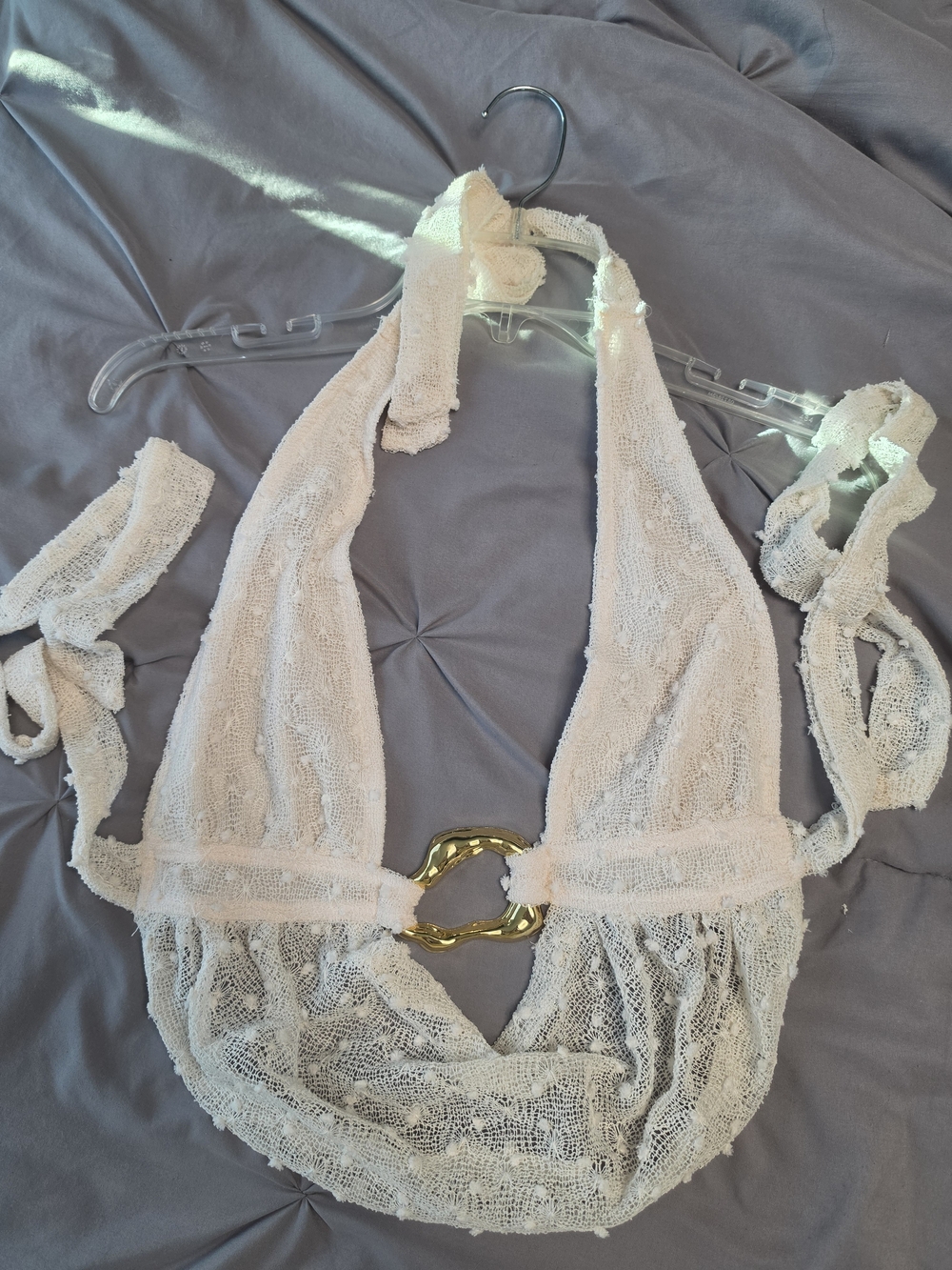 Women's Cream Lace Halter Bralette with Gold Ring